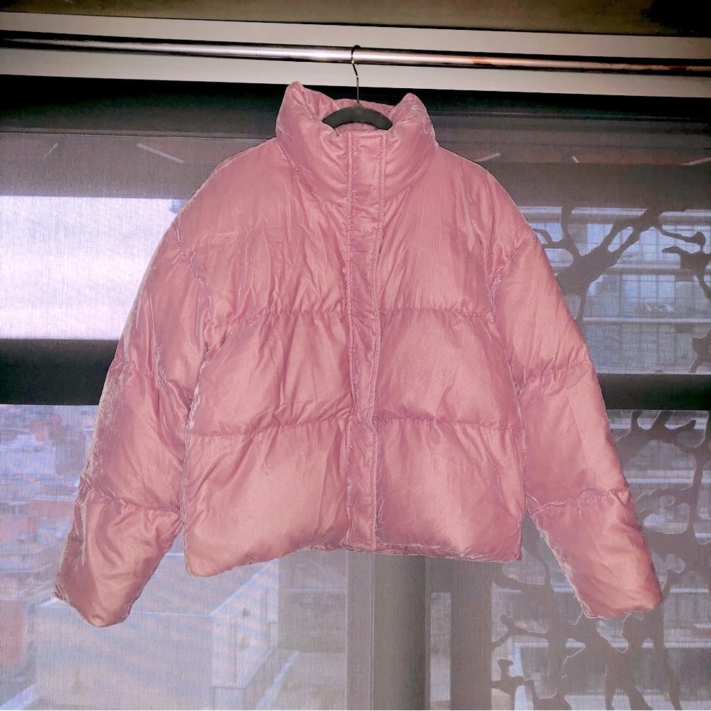 Juicy Couture Pink Velvet Puffer Coat